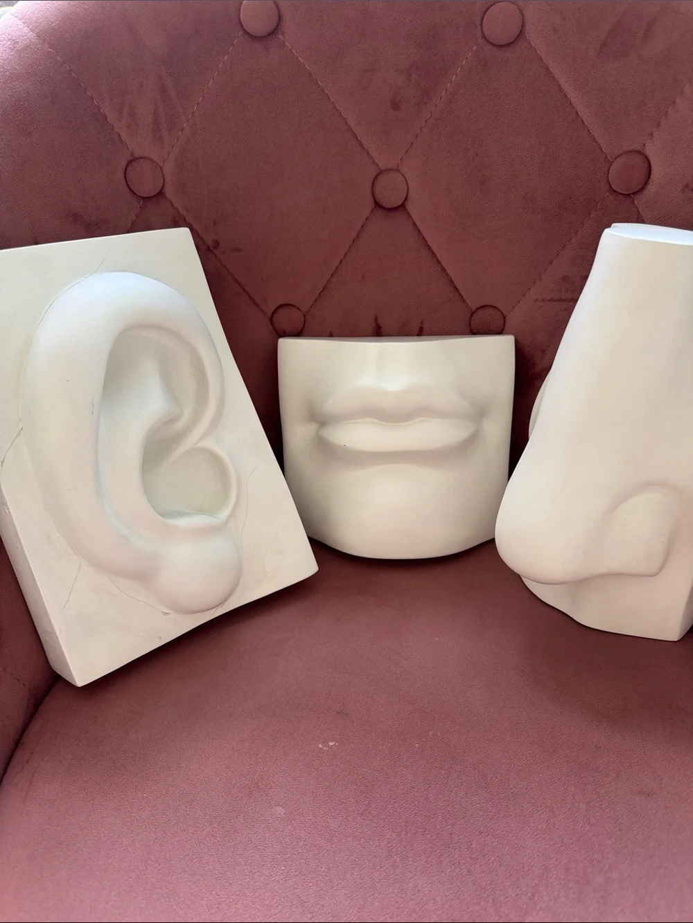 Z Gallerie White Ceramic Facial Feature Sculpture Trio